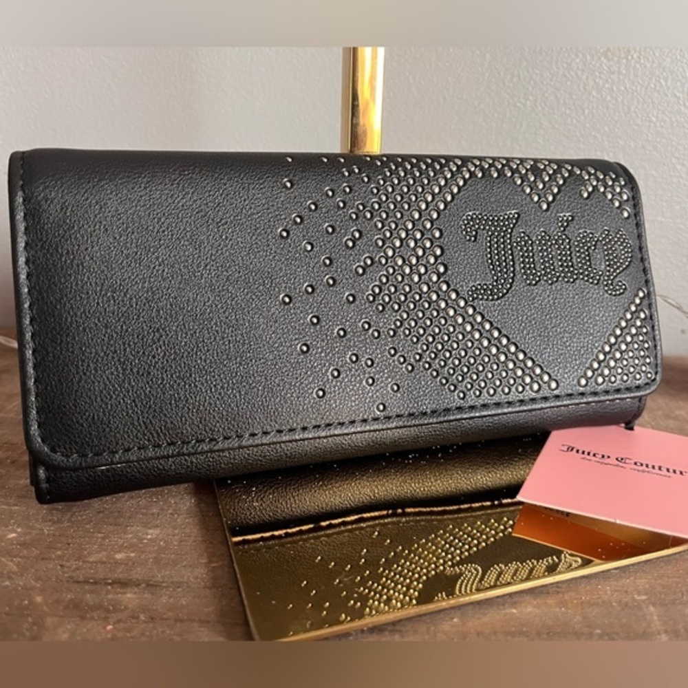 Juicy Couture Lovely Day Black Liquorice Studded Envelope Wallet Clutch NWT
